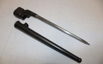 A British spike bayonet and steel scabbard (originally for Naval use)