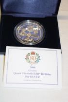 A 2006 Gibraltar Queen Elizabeth II 80th Birthday 5oz silver proof coin,