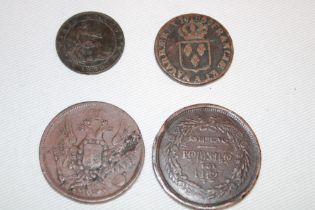 An Austro-Hungarian 1858 5 kopeks and three other early bronze Foreign coins (4)