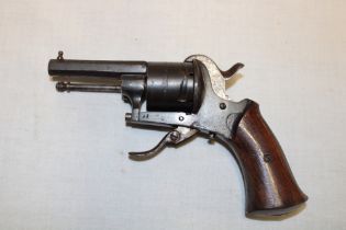 A 19th century French 7mm pin-fire 6-shot revolver with 2½" octagonal steel barrel,