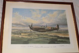 A coloured limited-edition aircraft print "Spitfire" after G.