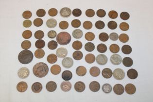 A selection of various USA coins including bronze cents and some silver examples