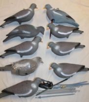 Nine new Sportplast full body pigeon decoys with stakes