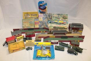 Various toys and models including boxed model kits, 00 gauge railway platform,