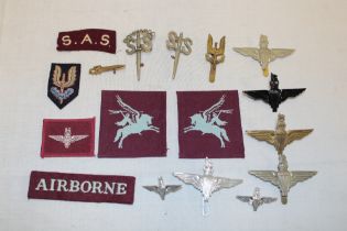 Two displays of Special Forces insignia (some genuine and some copies) including Parachute Regiment,