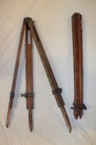 Two Mine Surveyor's old brass mounted folding tripods (ex-Camborne School of Mines)