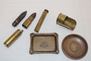 Various items of trench art including 1905 shell case scuttle, R.A.C.