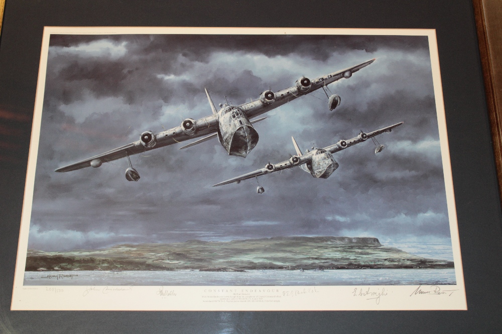 A coloured limited edition flying boat print "Constant Endeavour" after Michael Rondot,