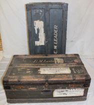 Two old painted wood and metal bound military travelling trunks, both named to Lt. Col. W. K. M.