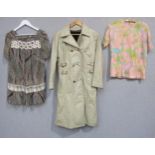 Five items of 1960's ladies' clothing to include an off-white three quarter length leather coat with