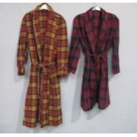 Two gents classic bygone wool check dressing gowns cord with cord belts and edging