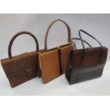 Three lady's handbags, brown leather and suede Waldy bag, tan ostrich leather Holmes of Norwich,
