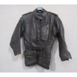 "CLUB CLASSIC" lady's vintage leathers biker's style jacket in black with brown trim, size 14