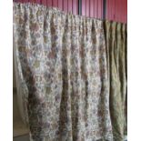 Three pairs of cotton curtains, trailing foliate pattern in the William Morris style, all with