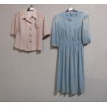 A 1940's dress and blouse with utility mark, slight fading to shoulder and back area of dress