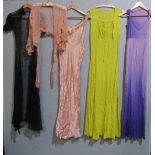 Nine 1930's/40 ladies' silk, silk chiffon and lace nightdress, some ensembles, bed jacket etc