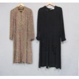Two 1940's dresses including a black crepe dress, "Mary Garden" wartime label and brown crepe with