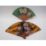 Two Art Deco wood/paper fans. Both stencilled (2)