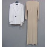 "Louis Feraud SET" off white linen lady's two-piece skirt suit, one button front fastening in a Deco