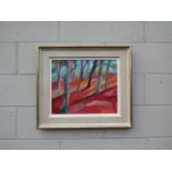 RACHEL LOCKWOOD (b.1966): A framed oil on canvas titled "The Autumn Colour of Pines". Signed