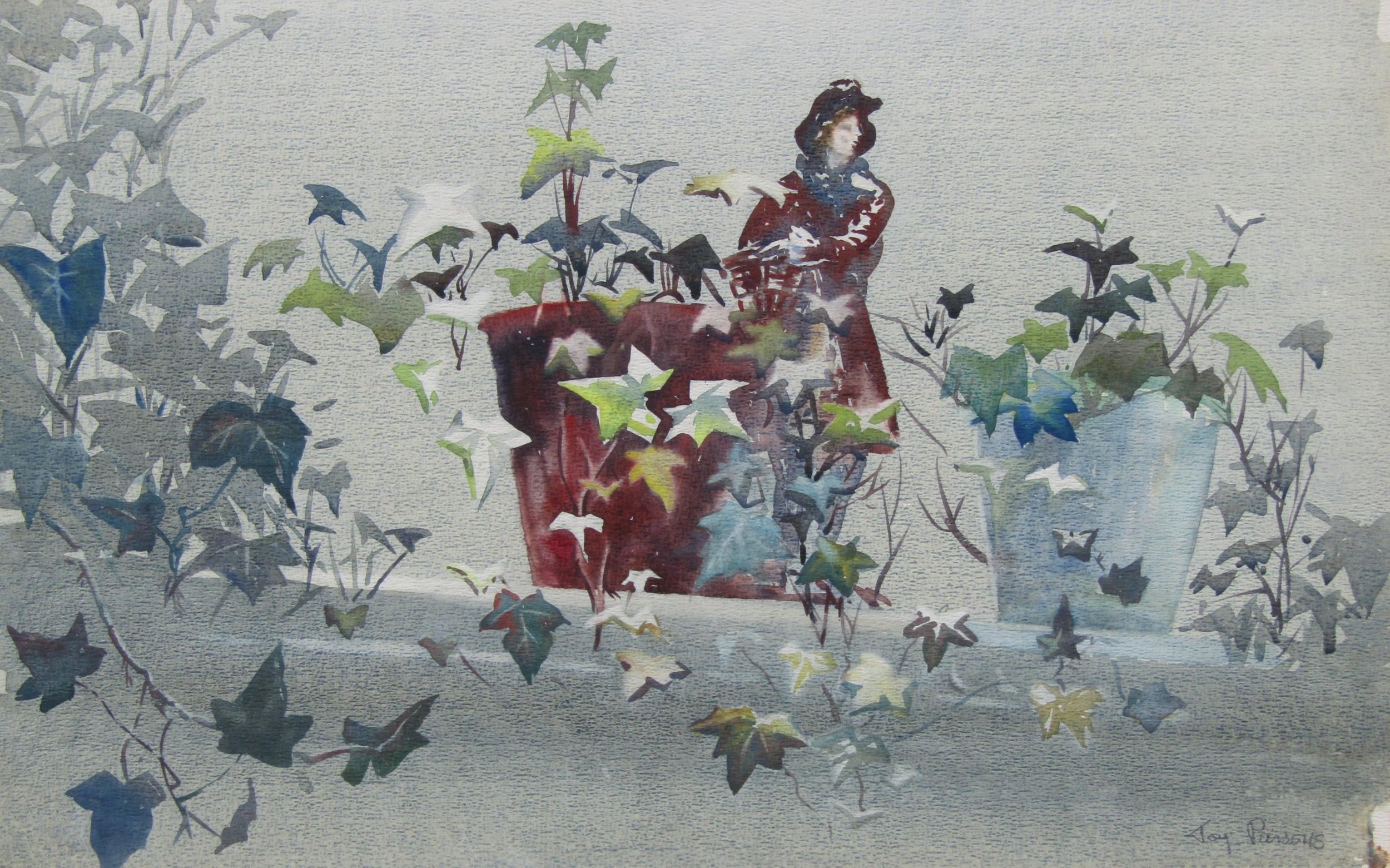 JOY PARSONS FRSA SWLA (1915-2012) A framed and glazed watercolour, 'China Figure with Ivy'. Signed - Image 2 of 3