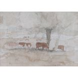 MARGARET (PEGGY) SCOTT SOMERVILLE (1918-1975) A framed and glazed watercolour, Fresian Cows under