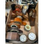 A quantity of timepieces including alarm clock and mantel clocks