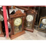 Two American mantel clocks including fretwork design, walnut cased