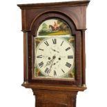 A 19th Century painted arch dial long case clock with subsidiary seconds and calendar wheel in