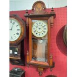 A 20th Century wall-hanging drop dial wall clock with rose marquetry and finial detail, with