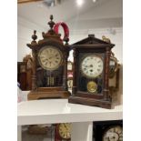 Two Continental mantel clocks, one with walnut case, Roman dials