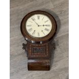 A 19th Century drop dial wall clock with inlaid case, Roman dial, with pendulum