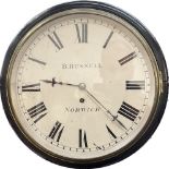 A 19th Century B. Russell of Norwich dial clock with fusee mechanism, 36cm case diameter, with