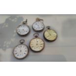 Five Continental silver pocket watches including H.E. Peck.
