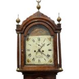 A George Suggate of Halesworth oak cased long case clock with painted hunting scene above dial,