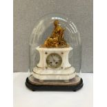 A 19th Century French 8 day mantel clock with ormolu Demeter figural top, alabaster with brass