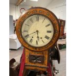 A late 19th Century drop dial wall clock with abalone and marquetry inlay, painted Roman dial,