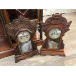 Two American mantel clocks, carved detail, including New Haven Clock Co.