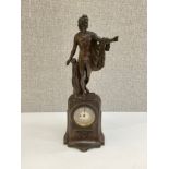 An Art Deco bronzed spelter figural clock with Romanesque figure, Arabic dial, 31cm tall