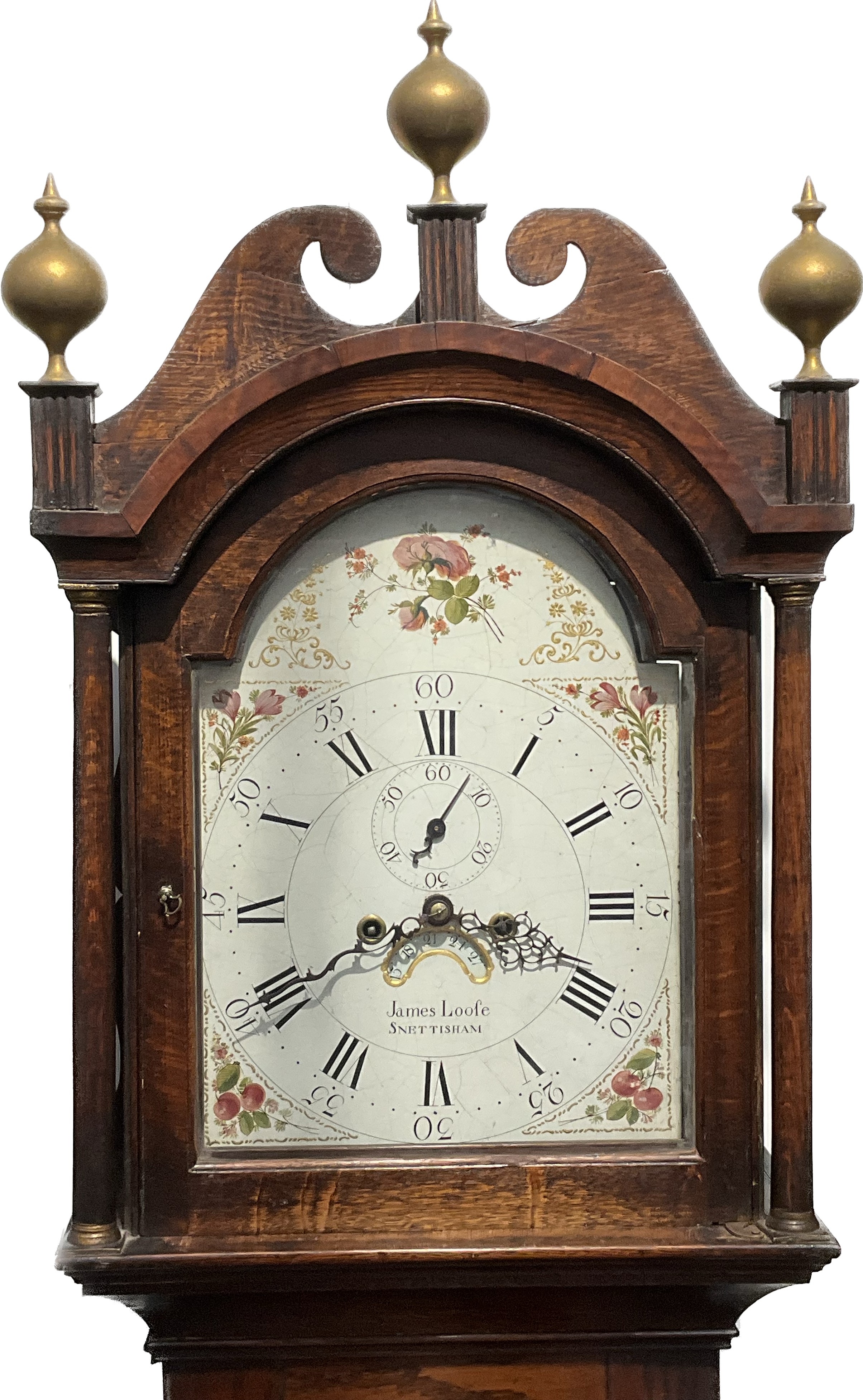 A Georgian James Loofe of Snettisham long case clock, floral and gilt enriched dial, second and