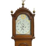 A circa 1800 J. Davy of Fakenham long case clock with subsidiary seconds and calendar dial, in oak