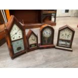 Four American mantel clocks including two arch top form, all with Roman numerals