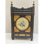 A circa 1900 ebonised mantel clock, Arabic dial, 8 day movement, gilded panels, face restored,