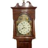A 19th Century Dutch mahogany cased long case clock with figural painted dial, calendar and second
