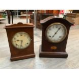 Two early 20th Century mantel clocks, one mahogany and the other oak cased, both Arabic numerated
