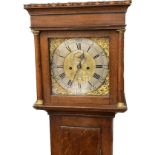 An 18th Century 11.5” square faced long case clock, silvered Roman chapter ring, minute marked,