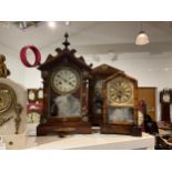 Three early 20th Century mantel clocks including bamboo effect and architectural form