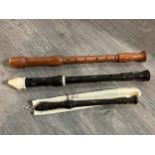 Three recorders including handcrafted hardwood example