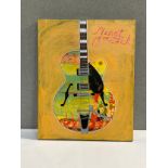 Two acrylics on canvas of guitars including Gretch