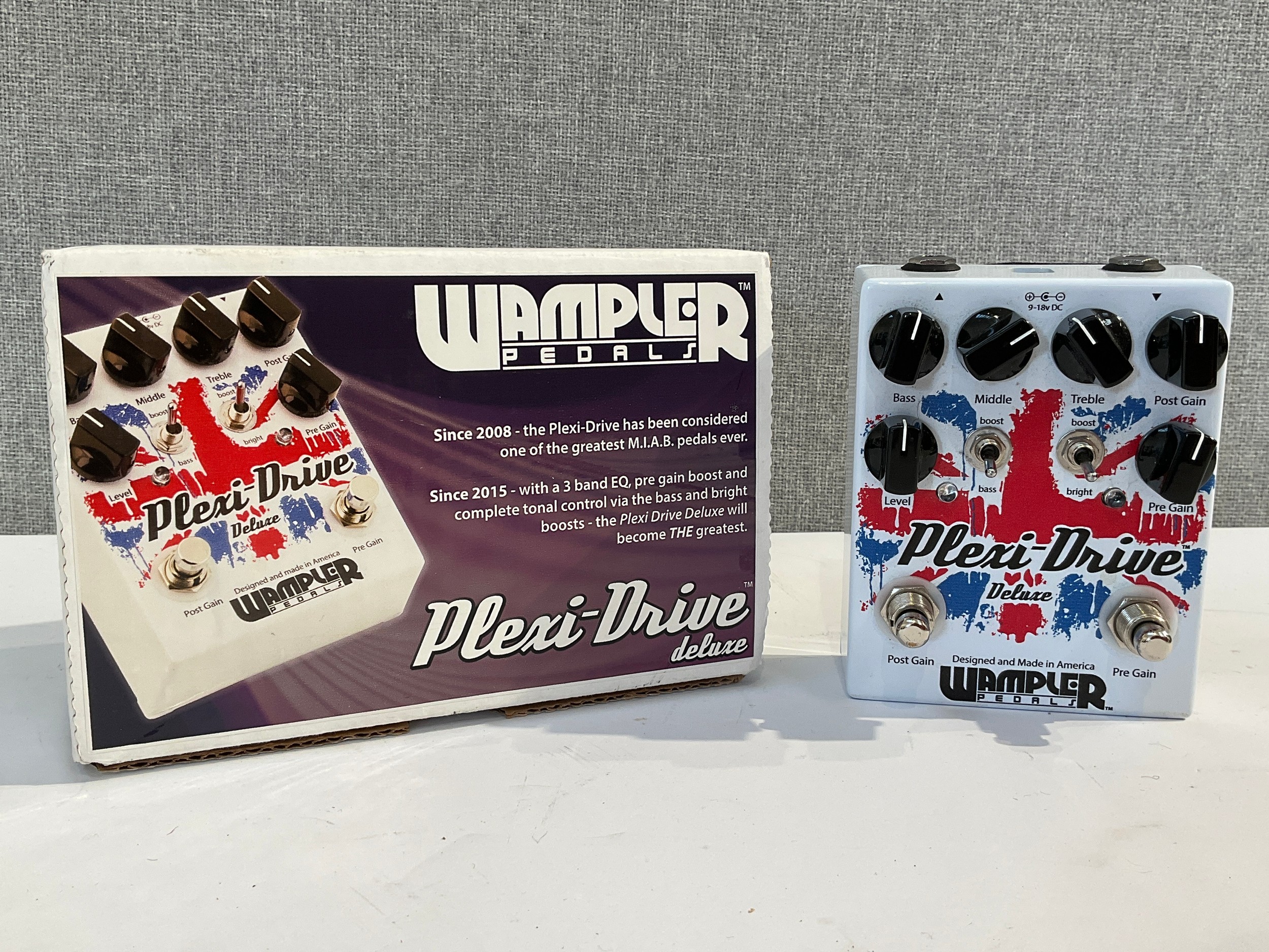 A Wampler Plexi Drive Deluxe Overdrive guitar effects pedal, boxed